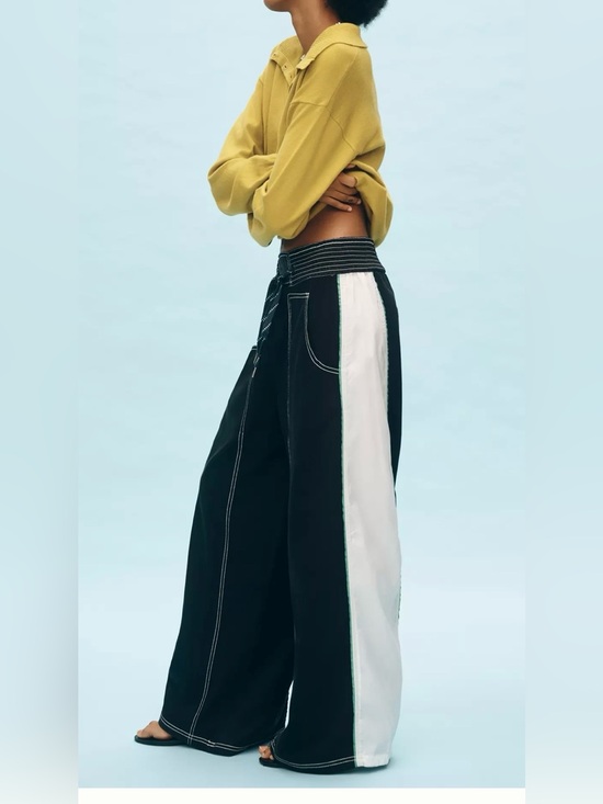 Pilcro Pants - Anthropologie Pilcro Reworked Wide-Leg Sport Pants /black white statement pants